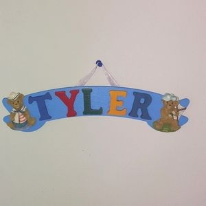 Handpanted Colorful Wooden Teddybear "Tyler" plaque Hanging sign